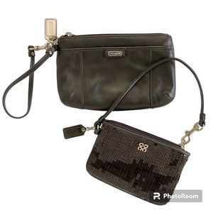 Set of 2 Vintage Coach Wristlets in Black Leather and Black Sequin